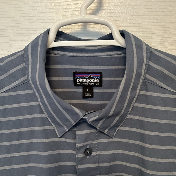 Men’s Patagonia Worn Wear Short Sleeve Go-To Button Up Shirt Blue Stripe Size L - Picture 2 of 6